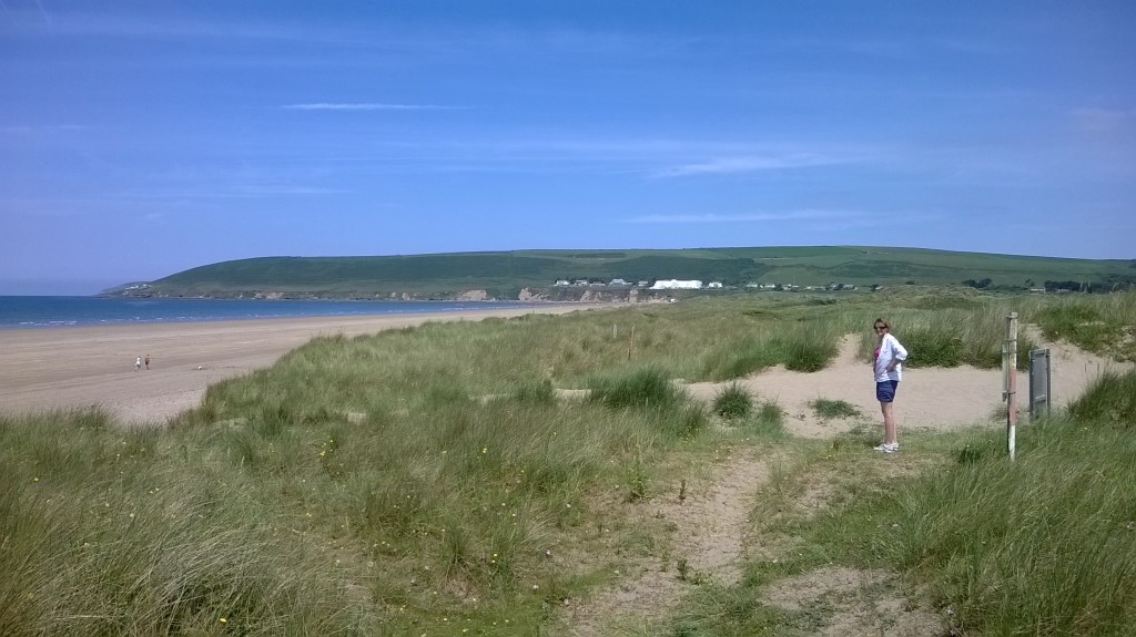 Saunton Beach and Braunton Burrows with Saunton Sands hotel in distance.