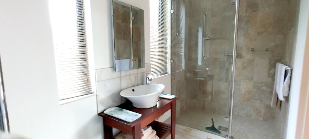 Lodge 3 beautiful walk in shower in Large Bathroom.